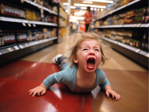 toddler having a meltdown in store